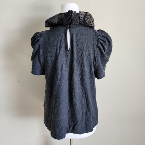 Peter Som Wool Ruffle Neck Blouse Womens 10 Puff Sleeve Textured Designer Top - Picture 4 of 15